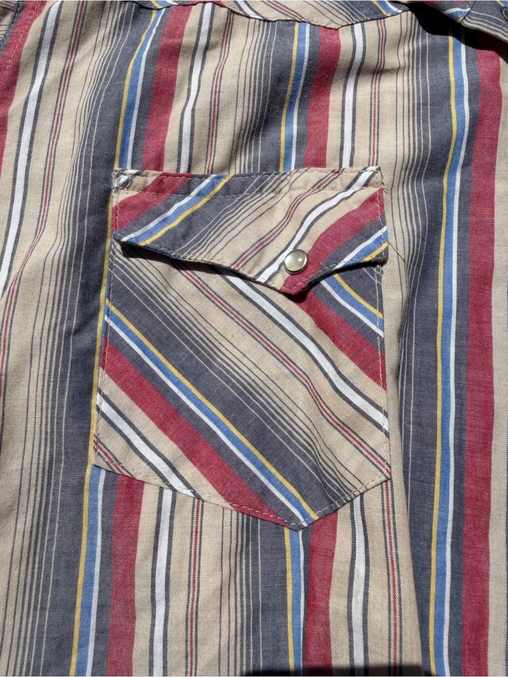 Vintage Wrangler Rancher Pearl Snap Western Shirt Men’s 2XT Striped Red Blue - Picture 3 of 6